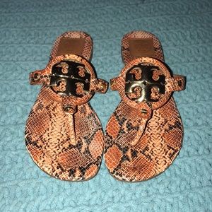 Tory Burch miller sandals snakeskin gold